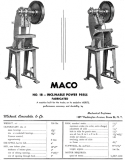 Artec Machine Systems MACO Inclinable Power Press Artec Machine Systems MACO Inclinable Power Press
